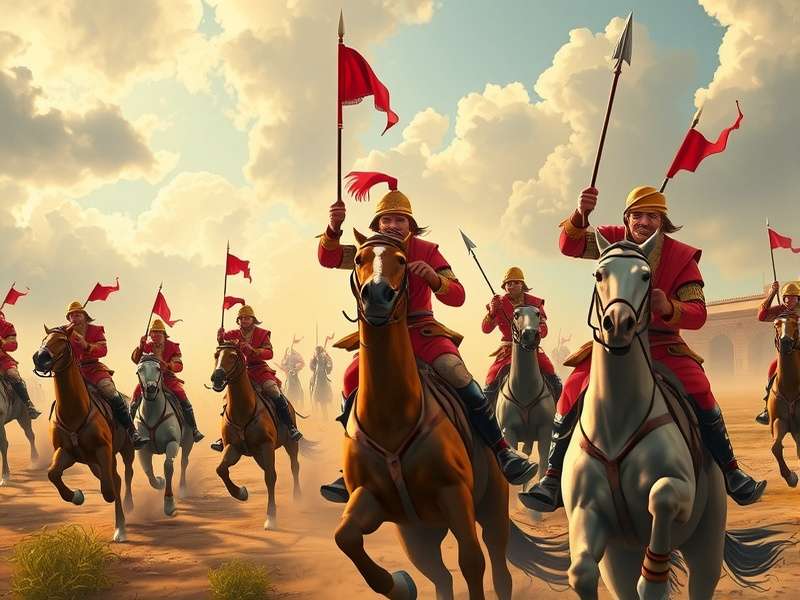 Historical painting of Rajput warriors on horseback